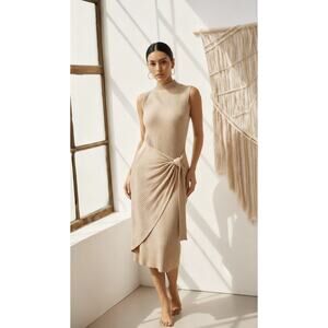 Forever 21 Resort Collection Tan Fitted Sweater Wrap Dress Size S NWT